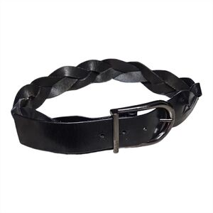 FENDI | Vintage Black Braided Leather Belt Gunmetal Buckle IT 70 / US 28